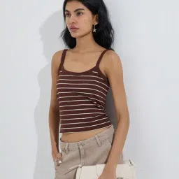 nuon women Nuon by Westside Brown Striped Cotton Top-picture-34