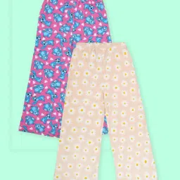 Kiddopanti Girls Peach and Rose Bunny Cotton Printed Regular Fit Pyjamas - Pack of 2 image 2