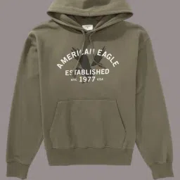 American Eagle Green Regular Fit Logo Printed Hooded Sweatshirt image 3