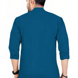 Edin Men Solid Straight Roll Up Sleeve Kurta image 4