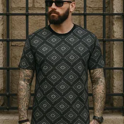 Austin wood Geometric Printed Round Neck T-shirt-image-60