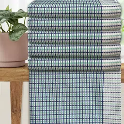 Athom Living Blue & Green 6 Pieces Checked Cotton 210 GSM Bath Towels-image-88