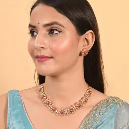 Ratnavali Jewels Gold Plated Ruby Red Kundan Jewellery Set image 1