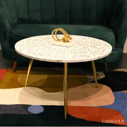 CasaGold Trinity Mother of Pearl Inlay with Gold Metal Base Leg Accent Coffee Table White-picture-12