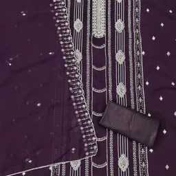 LeeliPeeri Designer Ethnic Motif Embroidered Sequinned Georgette Unstitched Dress Material image 2