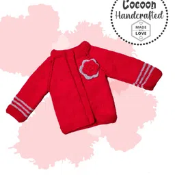 COCOON ORGANICS Full Sleeves Handcrafted Floral Applique Shrug - Red-picture-17