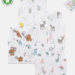 The Boo Boo Club Set of 4 Organic Cotton Sleeveless Animals Printed Vests - White-image-55