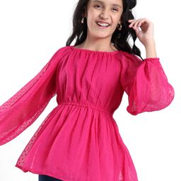 Pine Kids Full Sleeves Self Structure Solid Peplum Style Top - Fuchsia-picture-26