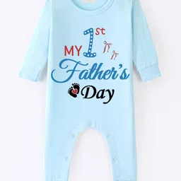 BLUSHES 100% Cotton Fathers Day Theme Full Sleeves My First Fathers Day Text Printed Romper - Powder Blue-picture-27