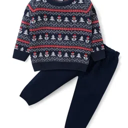 Babyhug Knitted Full Sleeves Christmas Themed Designed Sweater & Pant Set - Navy Blue-picture-17