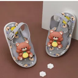 Yellow Bee Teddy Bear Designed Sandals - Grey & Brown-picture-18