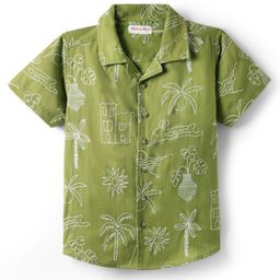 kookie kids india Kookie Kids Cotton Woven Half Sleeves Shirt With Tropical Theme Print - Olive Green-picture-7