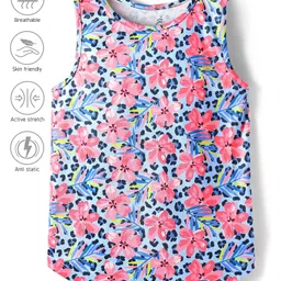 Pine Active Knit Sleeveless Tank T-Shirt with Floral Print - Light Blue-picture-33