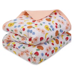 My Milestones 100% Premium Cotton 6 Layered Baby Muslin Blanket Fruit Print L 109 x B 109 cm - Peach image 1
