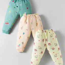 Mini Donuts Interlock Knit Full Length Lounge Pants With Vehicle Print Pack Of 3 - Teal Blue Cream & Light Yellow-image-39