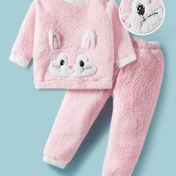 Mark & Mia Full Sleeves Winter Night Suit with Bunny Applique - Pink-picture-26