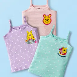 Babyhug Disney Knit Sleeveless Slips with Winnie the Pooh Graphic Pack of 3 - Mint Lilac & Pink-picture-28