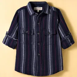 JASH KIDS Cotton Woven Full Sleeves Striped Shirt - Navy Blue-picture-16