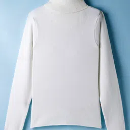 Yellow Apple Full Sleeves Turtle Neck Solid Colour Pullover Sweater - White-picture-13