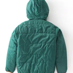 Little Kangaroos Full Sleeves Solid Colored Quilted Winter Reversible  Jacket - Green image 2