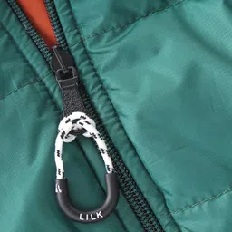 Little Kangaroos Full Sleeves Solid Colored Quilted Winter Reversible  Jacket - Green image 4