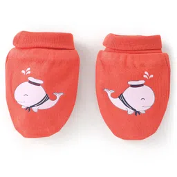 Babyoye 100% Cotton  with Eco Jiva Finish  Dolphin Print MItten  Booties Set- Red image 4