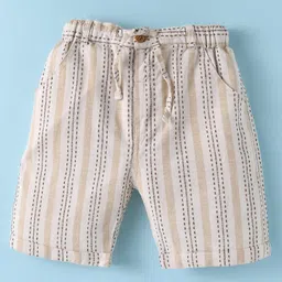 WOW Clothes Cotton Knit Half Sleeves Waistcoat Attached T-Shirt & Shorts Set with Bow Applique & Stripes - Tan image 4