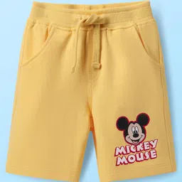 Babyhug Disney Single Jersey Knit Half Sleeves T-Shirt & Short Set With Mickey Mouse Print - Yellow & White image 4
