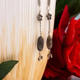 Shrim jewels Brass Plated Quartz Beaded Oval Shaped Oxidised Drop Earrings-image-42