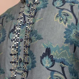 KISAH Men Floral Printed Mirror Work Cotton Straight Kurta image 4