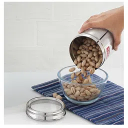 HAZEL Stainless Steel Kitchen Container with Transparent Lid Top See Through Kitchen Container Set with Matt Finish Multipurpose Container for Kitchen Storage Silver - 1100 ml image 5