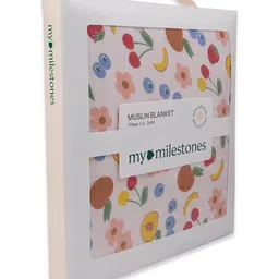 My Milestones 100% Premium Cotton 6 Layered Baby Muslin Blanket Fruit Print L 109 x B 109 cm - Peach image 5