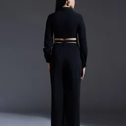 20Dresses Lapel Collar Crop Top with High Waist Pants image 2