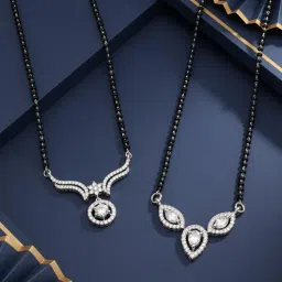 ADIVA Silver-Plated Designer White American Diamond Mangalsutra (Pack of 2)-image-62