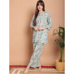 Indreams Women Floral Printed Kurti Pyjamas Night Suit (Set of 2)-picture-15