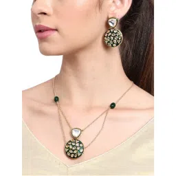AARSEE OFFICIAL 22Kt Gold-Plated Green Polka Necklace With Earrings-image-6
