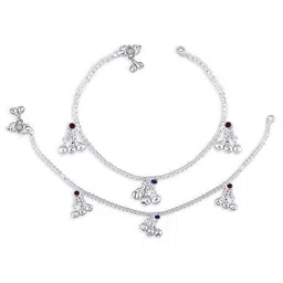 heer collection Sangria Set Of 2 Silver-Plated Artificial Beaded Anklets image 4