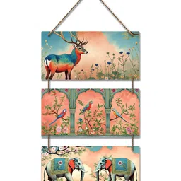 ArtVibes Blue & Orange Deer Birds & Elephants Aesthetic Modern Wall Decor image 4