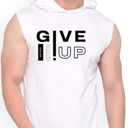 Fashnobic Men Never Give Up Printed Hooded-Neck Gym Vests image 3