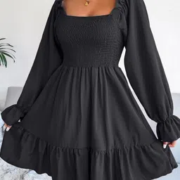 liker travel luggage Women Puff Sleeve Cotton Crepe Fit & Flare Dress-picture-28