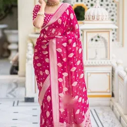 YAMUNE Ethnic Motifs Zari Pure Silk Banarasi Saree-picture-13