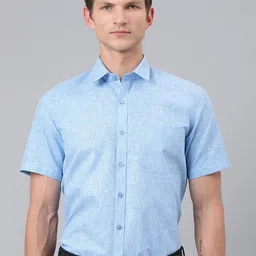 ACCOX Men Comfort Regular Fit Spread Collar Solid Linen Formal Shirt-picture-19