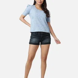 Popwings Floral Print Puff Sleeve Crepe Top image 3