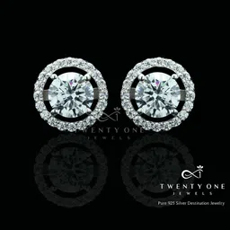 Twenty One Jewels Sterling Silver Rhodium-Plated Zircon Studded Circular Studs Earrings-picture-36