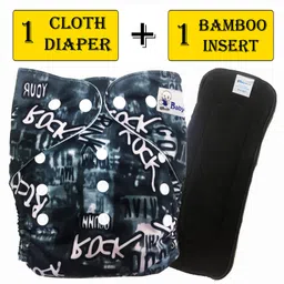 Babymoon Reusable Cloth Diaper With Insert Rockstar Print - Black-picture-26