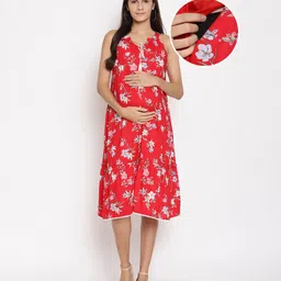 Bella Mama Sleeveless Printed Dress With Mask - Orange-picture-23