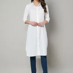 JAPER KURTI Striped Shirt Collar Pure Cotton Straight Kurta-image-35