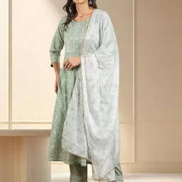 Jeff co-op Women Floral Printed Regular Kurta Sets With Dupatta image 4