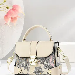 StyleCast Floral Printed Structured Handheld Bag With Detachable Sling Strap-image-3