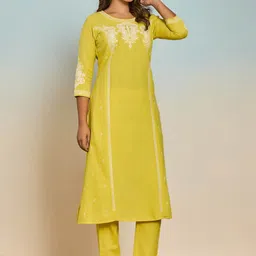 AUTUMN LANE Rajhans Ethnic Motifs Embroidered Sequinned Pure Cotton Kurta & Trouser image 3